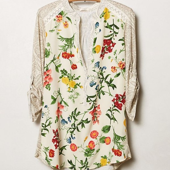 Anthropologie Tops - Anthro Tiny Effie Floral Mixed Media Henley